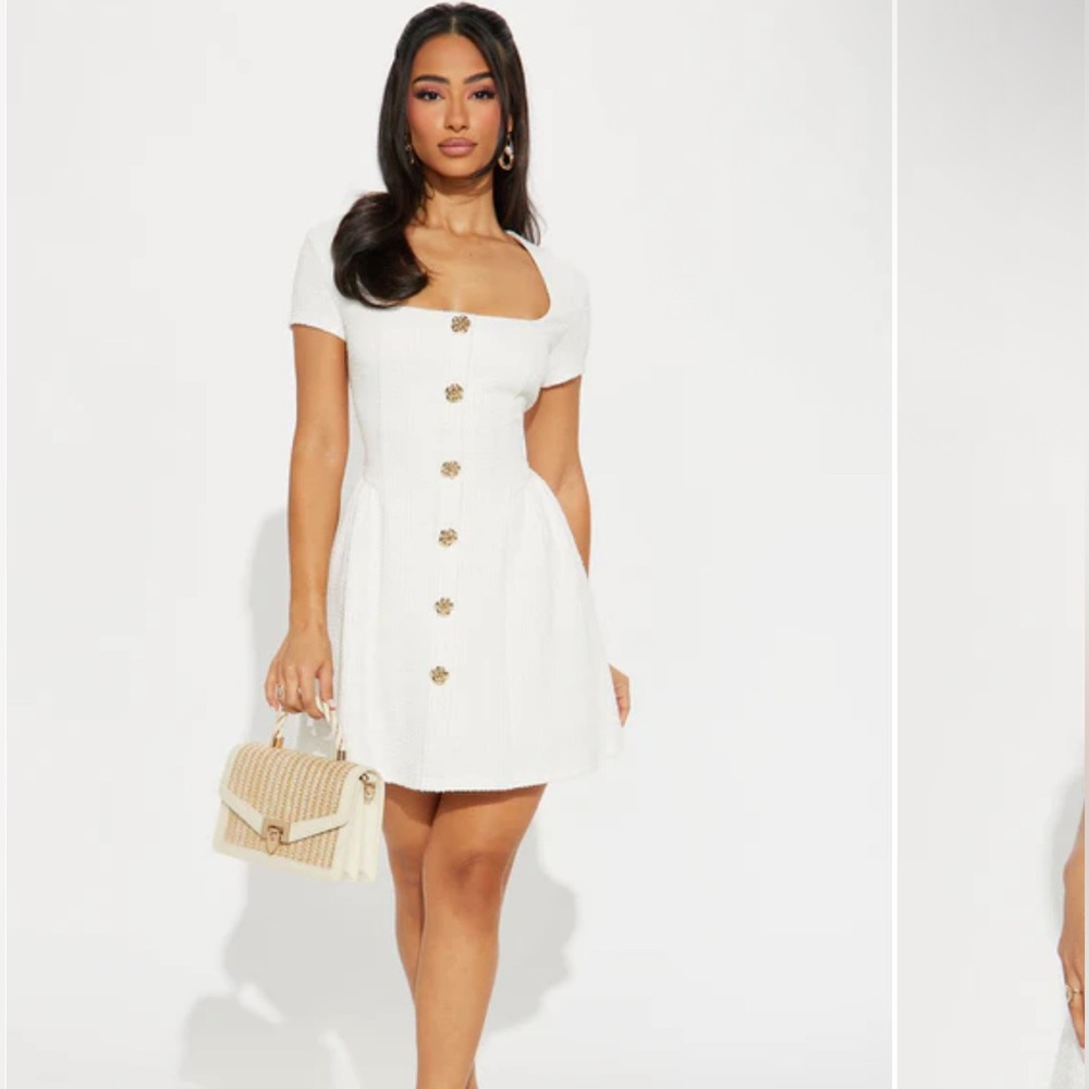 Fashion Nova Cream Chic Tweed Mini Dress